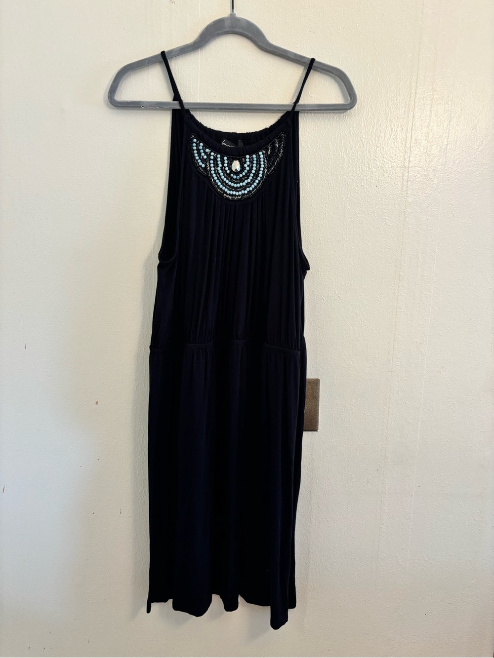 Lane Bryant Black Midi Dress with Beaded Neckline